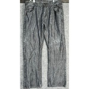 VTG Enyce Denim‎ Jeans Embroidered Straight Leg Y2K Black Acid Wash Mens 38x32